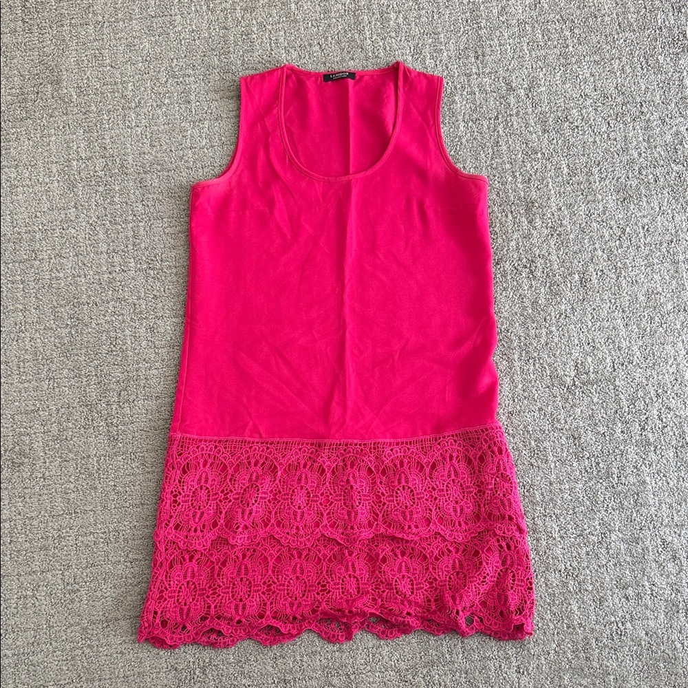 Vibrant Pink Sleeveless Dress with Lace Hem